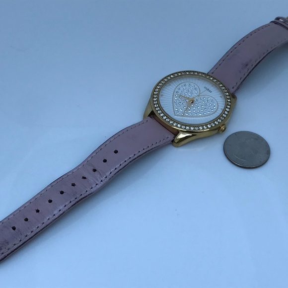 Guess Ladies Watch Crystal Accents Heart Gold Tone - Picture 3 of 8